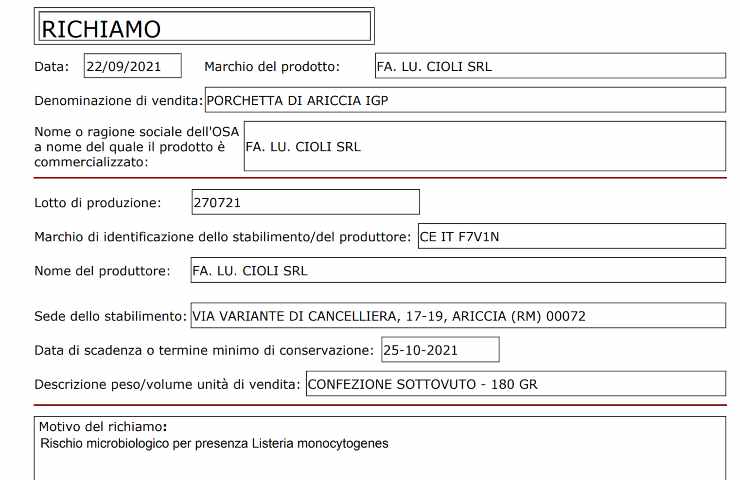 Porchetta contaminata