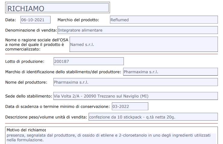 integratore ritirato