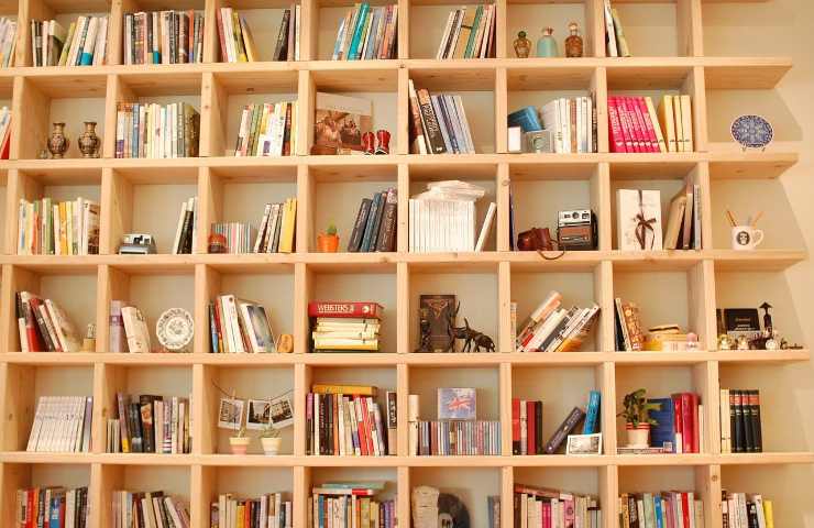 Libreria con pannelli di legno