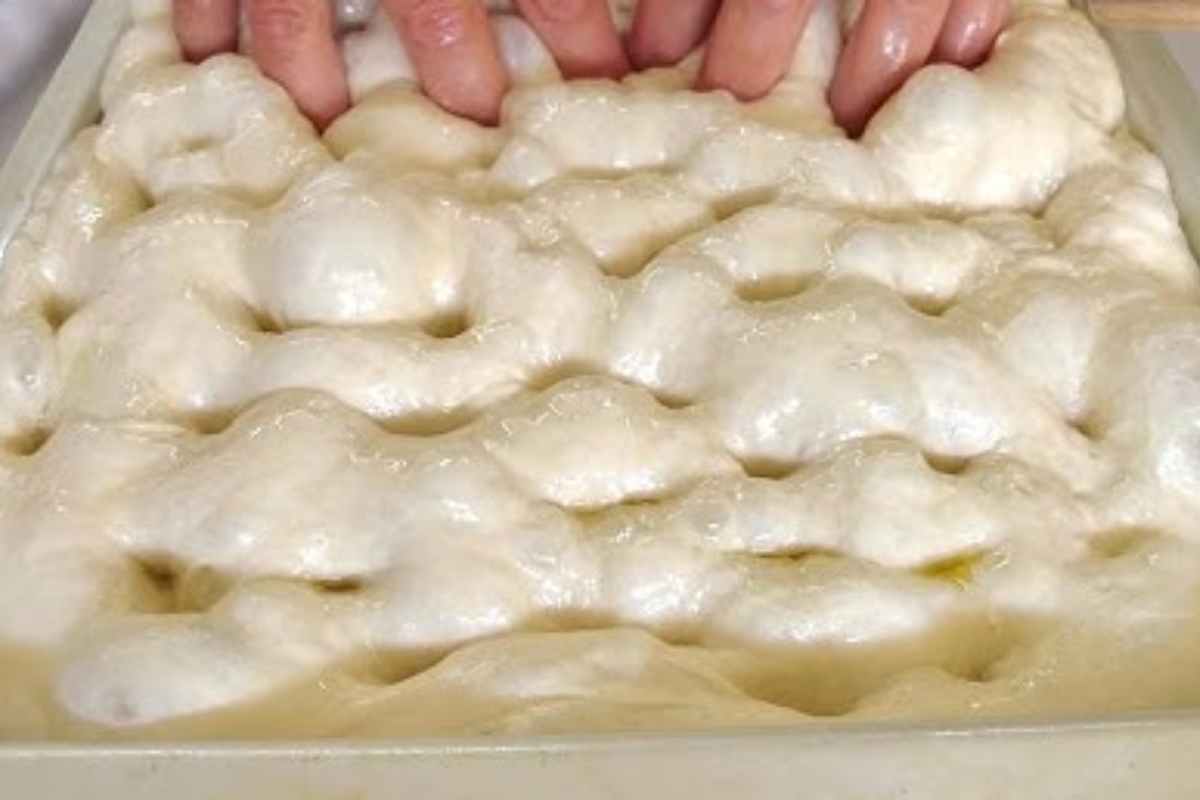 Gabriele Bonci lavora una focaccia bollosa