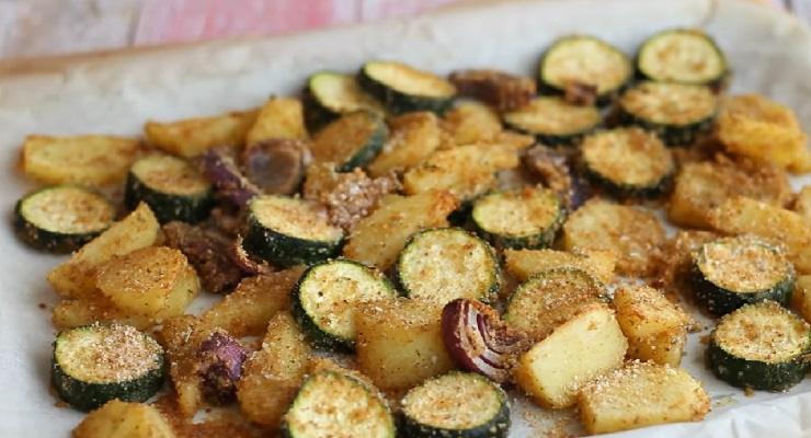 Patate, cipolle e zucchine gratinate light 190 calorie