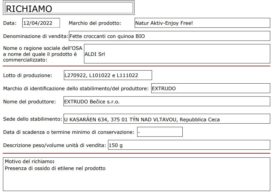 richiamo alimentare 