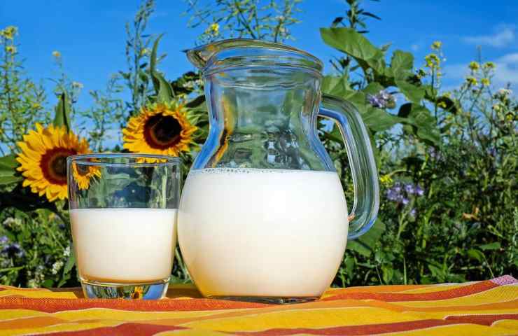 Una brocca ed un bicchiere con del latte