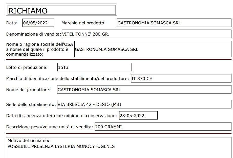 scheda richiamo 