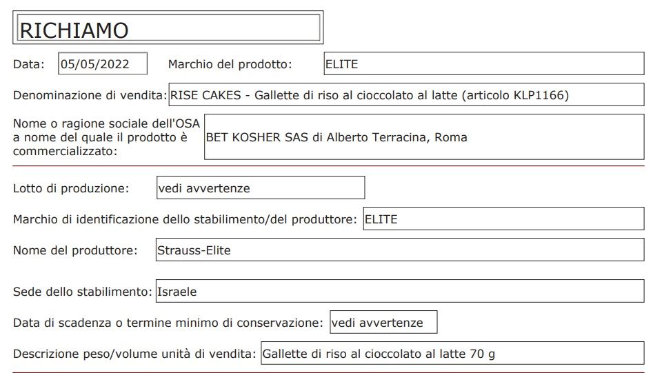 richiamo alimentare 