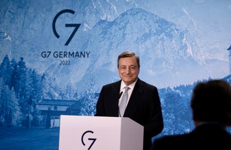 Mario Draghi nel corso della conferenza G7