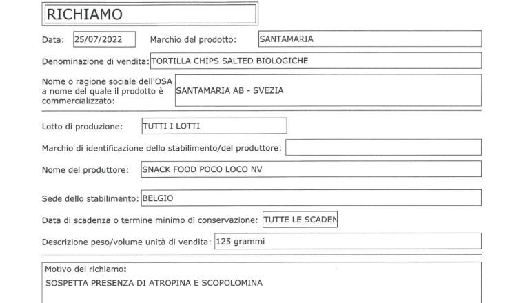 richiamo alimentare tortilla