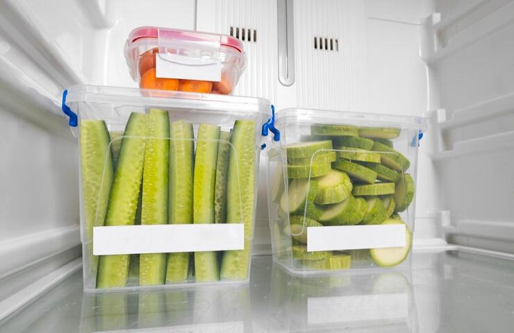 Degli ortaggi affettati riposti in frigo
