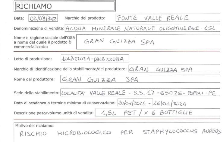 Scheda richiamo alimentare 