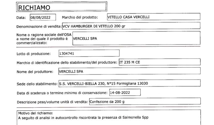 hamburger rischio salmonella