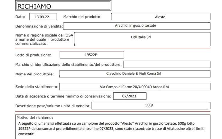 richiamo alimentare arachide