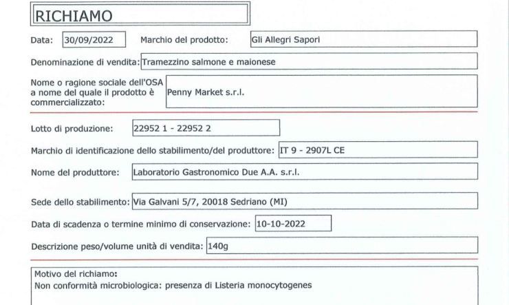 scheda richiamo tramezzino