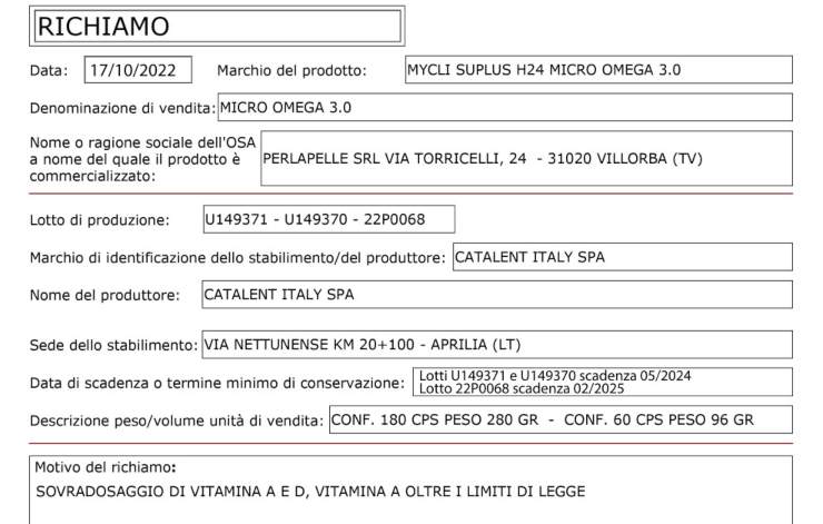 scheda richiamo integratori