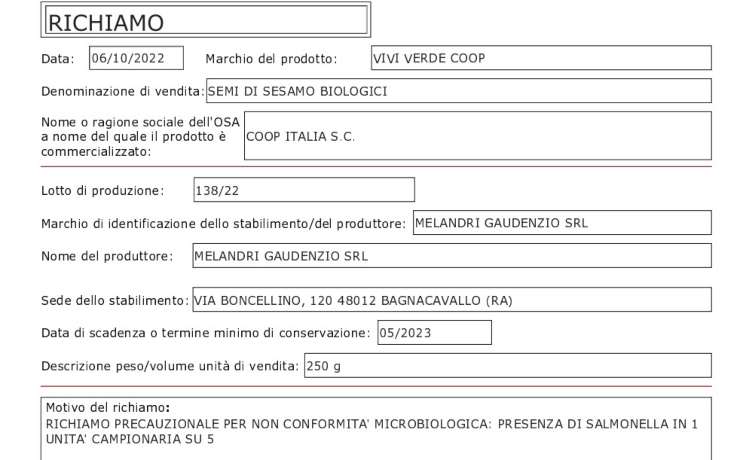 Scheda richiamo semi di sesamo