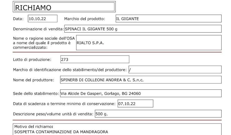 scheda richiamo spinaci