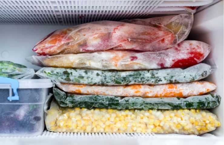 Diversi tipi di cibo messi nel freezer