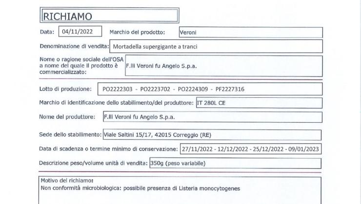 Mortadella recall card