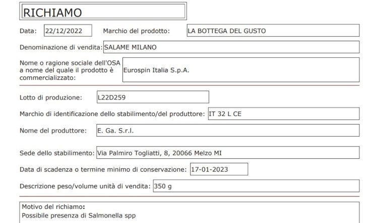 scheda richiamo salame
