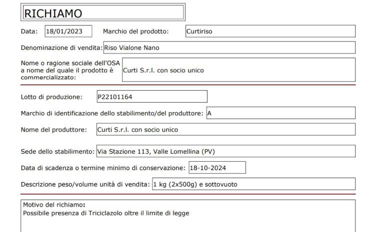 Scheda richiamo riso 