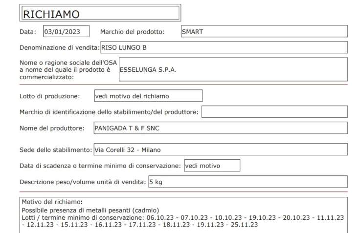 Scheda richiamo riso