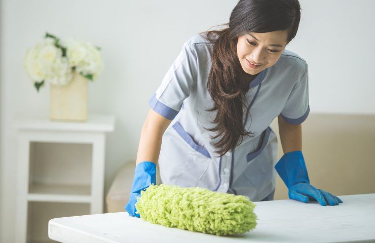 Una domestica nel corso del suo lavoro