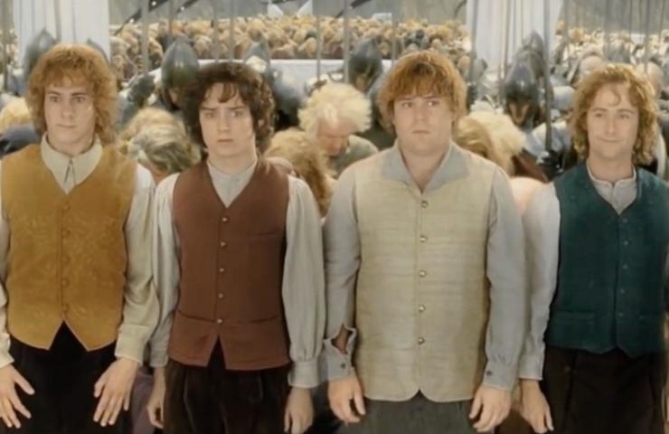 I personaggi di Merry, Frodo, Sam e Pipino nel film