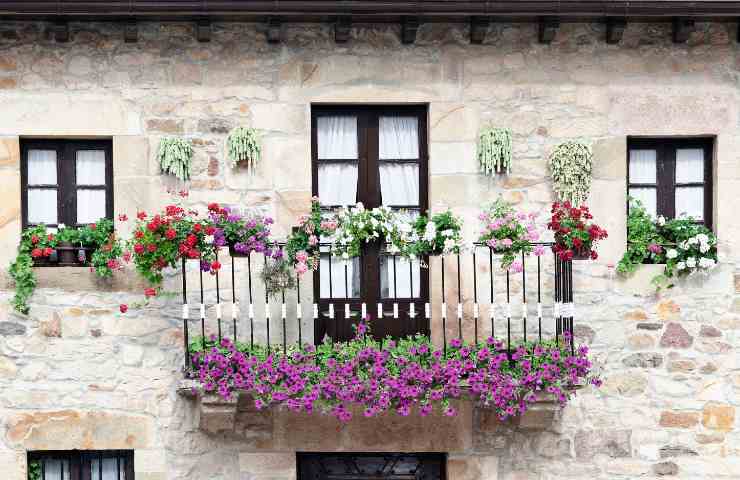 Un balcone abbellito con tanti fiori