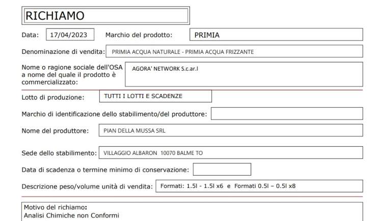 Schena richiamo acqua