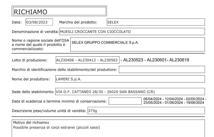 richiamo muesli