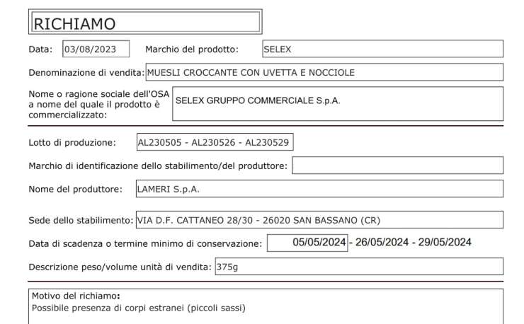 richiamo muesli