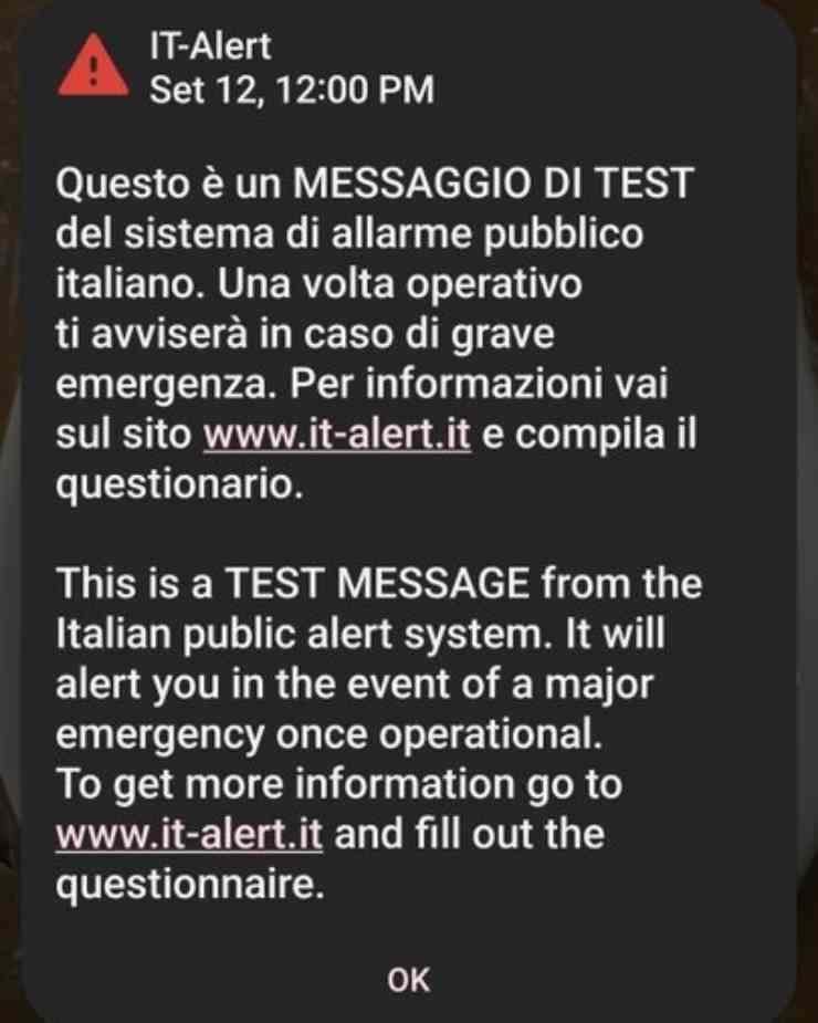 IT-Alert le date del test e cosa fare