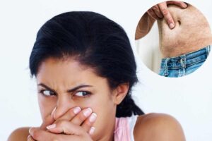 ombelico puzza e donna si tura il naso