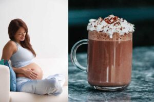 donna incinta cioccolata calda con panna