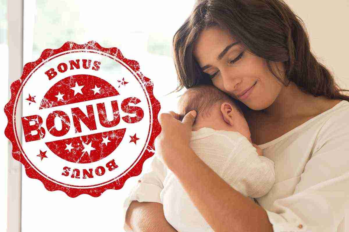 Una mamma col figlio in braccio e la scritta BONUS