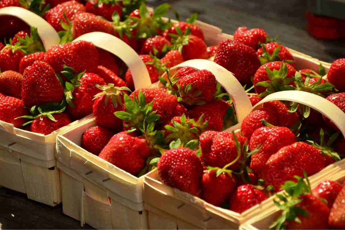 fragole in cestini di legno