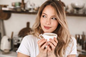 Ragazza beve caffè