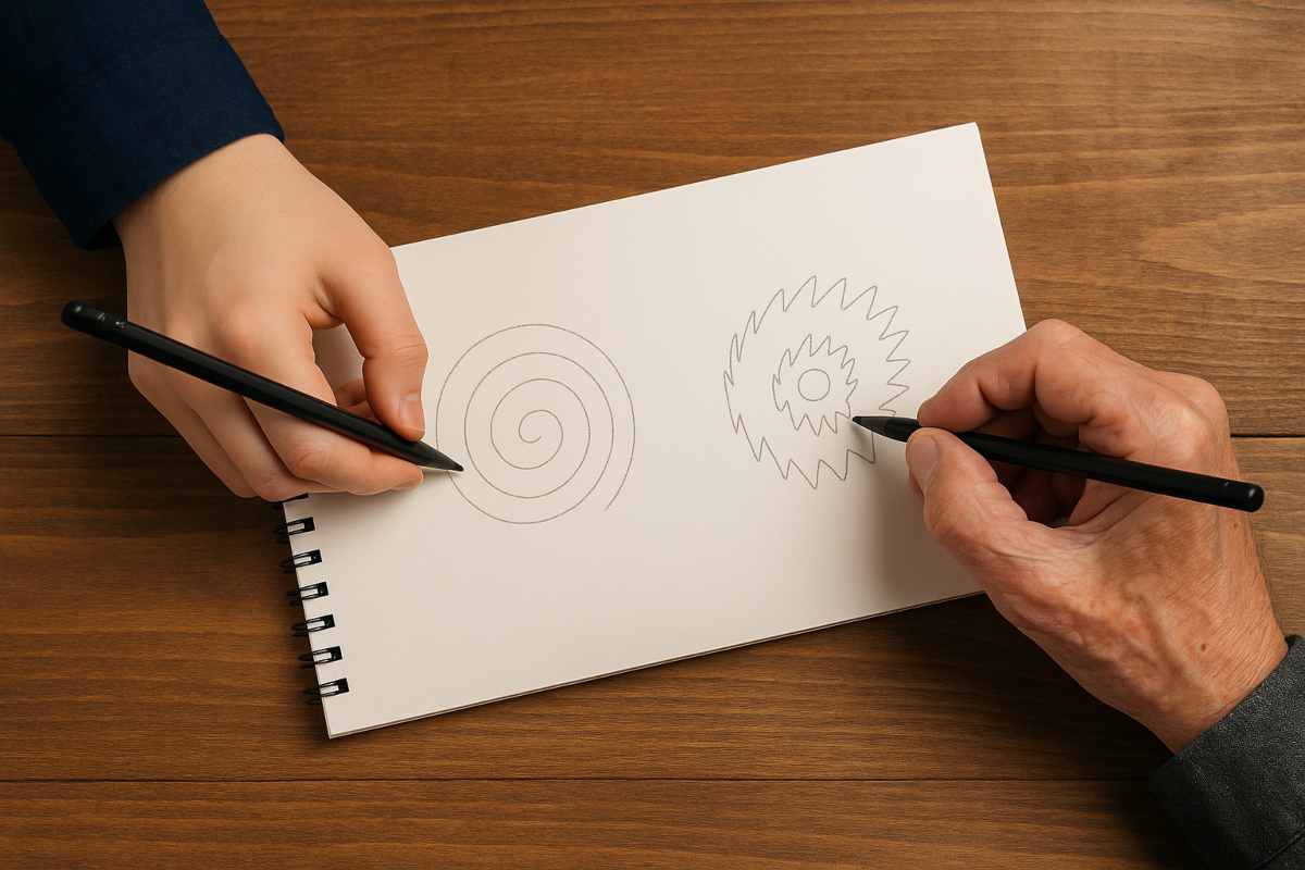ragazzo e anziano che scrivono su un foglio
