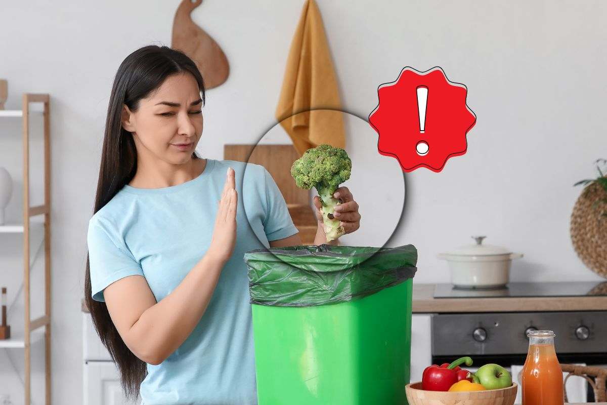 Broccolo andato a male gettato nel cestino