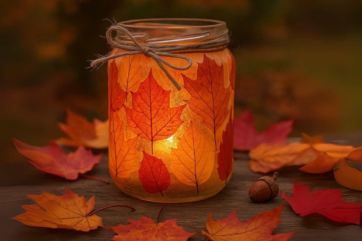 candela fai da te con foglie autunnali
