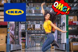 magazzino ikea logo ikea ragazza che salta nuvoletta fumetto OMG