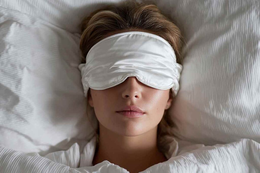 donna dorme con una benda sugli occhi