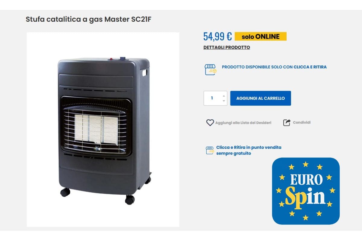 screen sito eurospin Stufa catalitica a gas Master SC21F