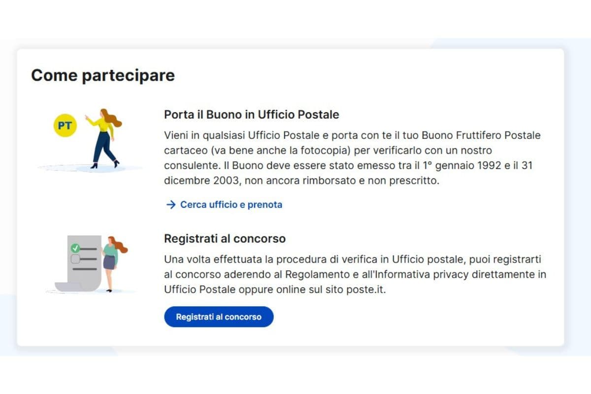 screen sito ufficiale poste italiane per partecipazione concorso caccia al buono
