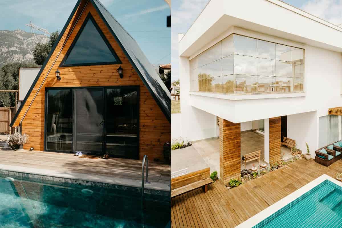 due modelli di casa prefabbricata con piscina