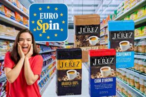 supermercato confezioni caffè don jerez logo eurospin donna felice