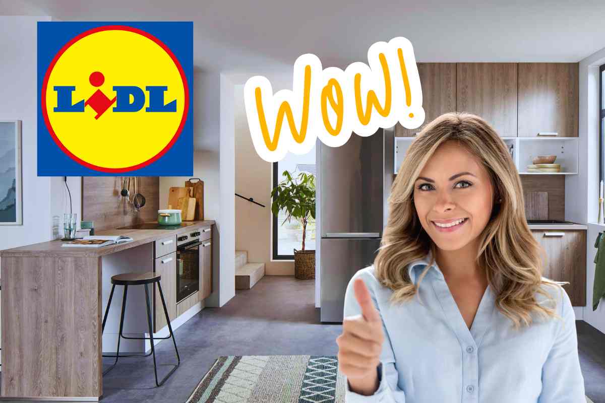 logo lidl donna felice con pollice in su scritta wow cucina in ordine