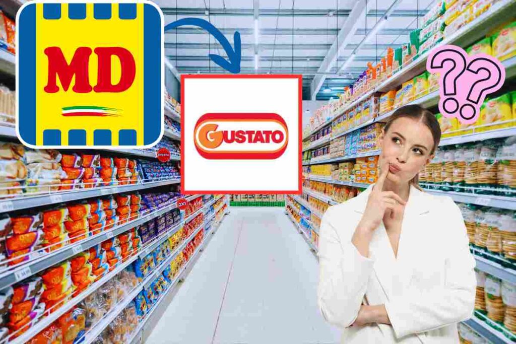 marchio gustato logo md donna punti interrogativi corsia supermercato