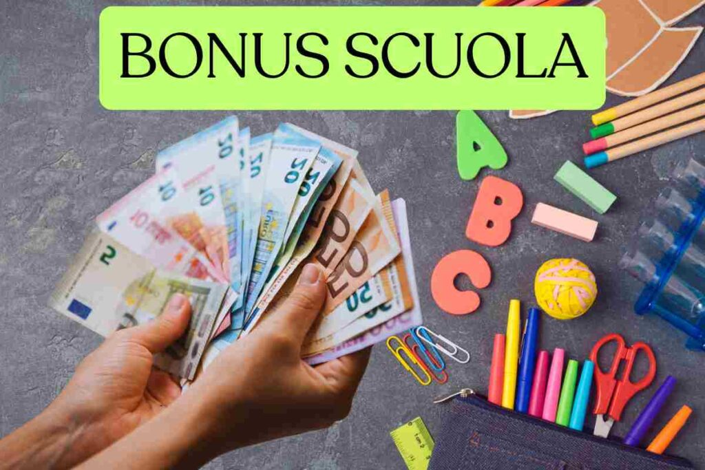 materiale scolastico scritta e mano con soldi