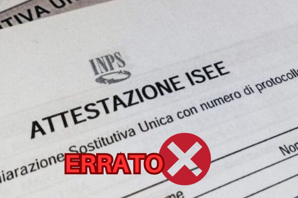 attestazione isee e scritta errato con x rossa
