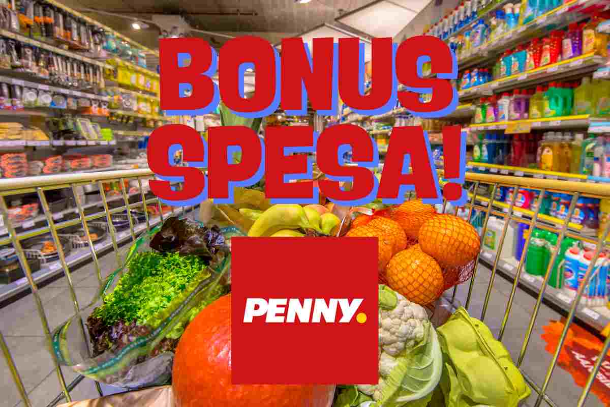 carrello della spesa, logo penny e scritta Bonus Spesa!